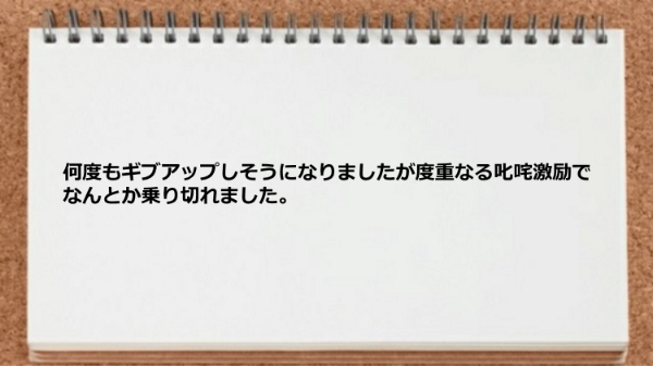 何度もギブアップしそうになりましたが度重なる叱咤激励でなんとか乗り切れました。