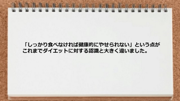 食べなければ健康的にやせられないという点が従来のダイエットに対する認識と大きく違いました