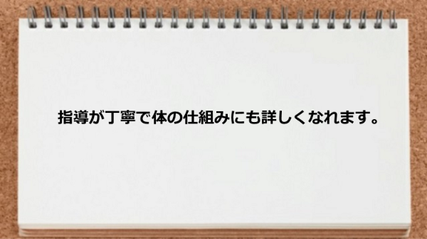 指導が丁寧でしかも体の仕組みにも詳しくなれました