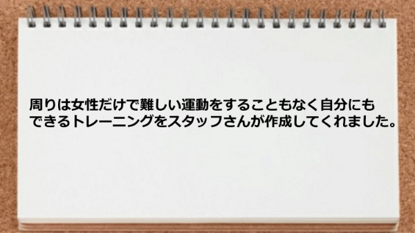 女性向けプログラムをトレーナーが作ってくれて助かった