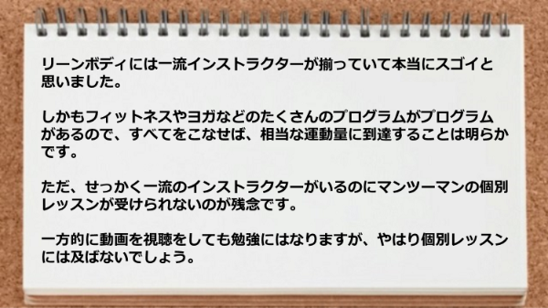 マンツーマンの個別レッスンが受けられないのが残念