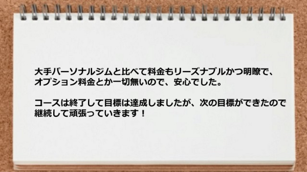 料金もリーズナブルかつ明瞭で、オプション料金が無いので安心でした。