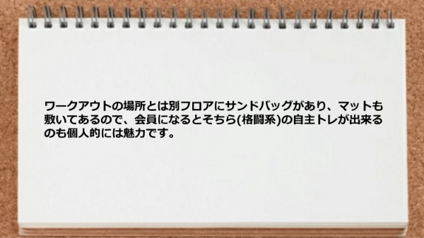 会員になると格闘系の自主トレが出来るのも魅力です。