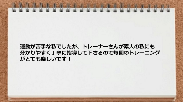 素人の私にも分かりやすく丁寧に指導して下さりました。