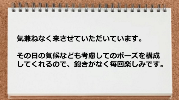 その日の気候なども考慮してのポーズを構成してくれるんで飽きずにヨガを継続しています